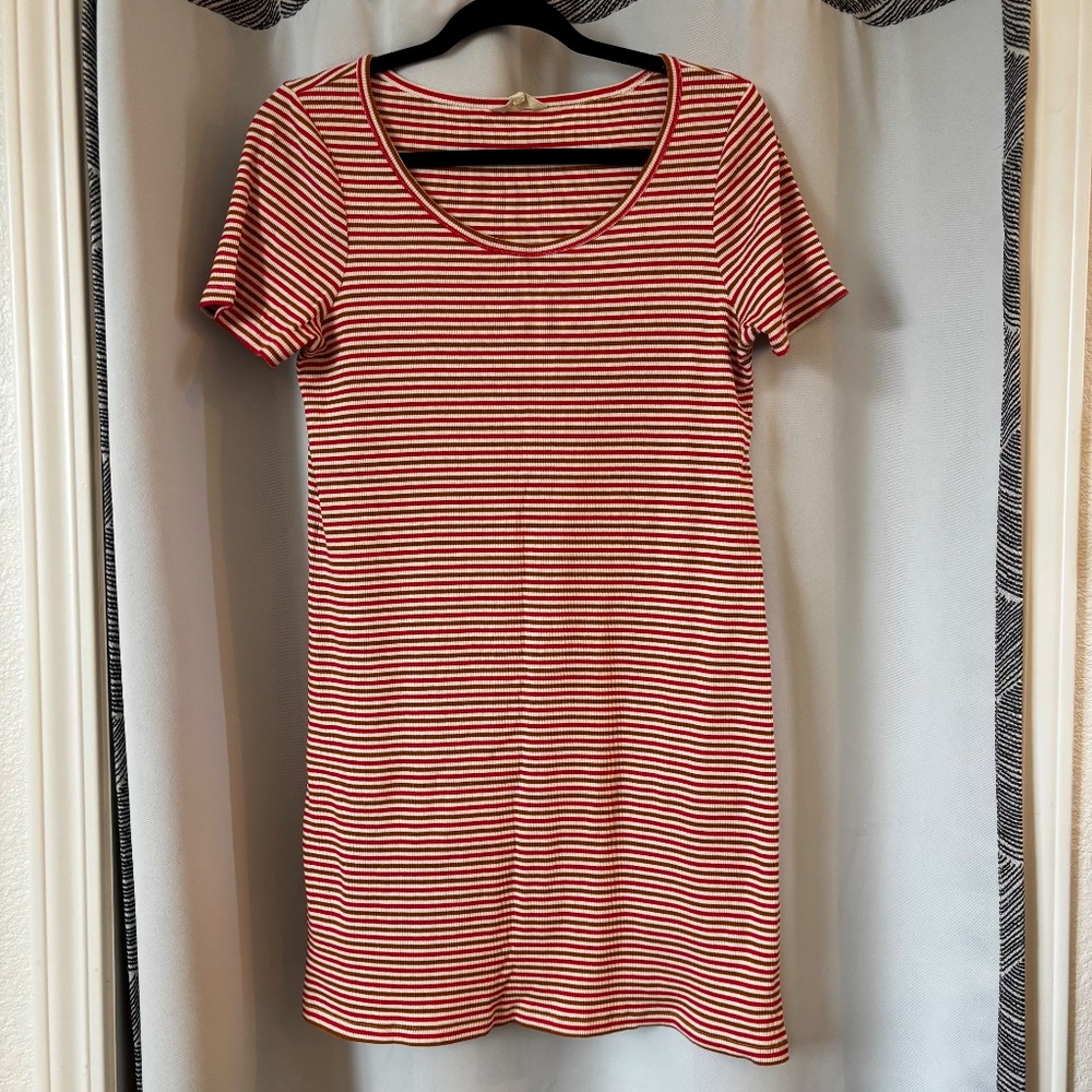 Madewell Women's Swingy Tee Dress Size S Red/Brown Striped